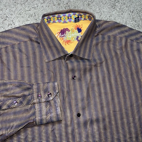 Robert Graham Mens 2XLB Brown Pattern Flip Cuff Long Sleeve Button Up. - Picture 1 of 7